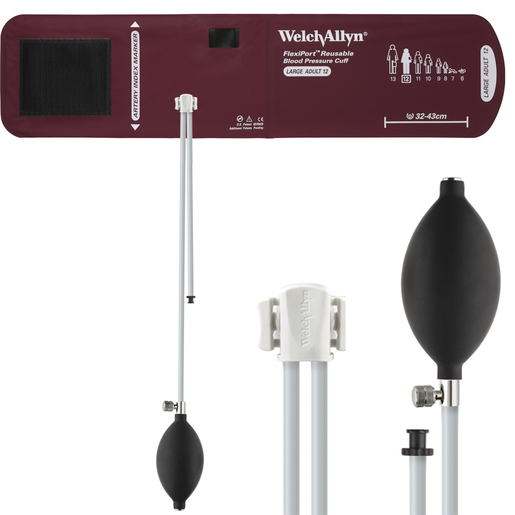 Cuff Blood Pressure, FlexiPort, Size 12, Large Adult, 2-Tube [8' & 13'], Tri-Purpose Connector, Inflation Bulb and Valve, Range 32-43 cm, Nylon, Reusable (1/EA) by Hillrom/Welch Allyn  ID REUSE-12-2BV
